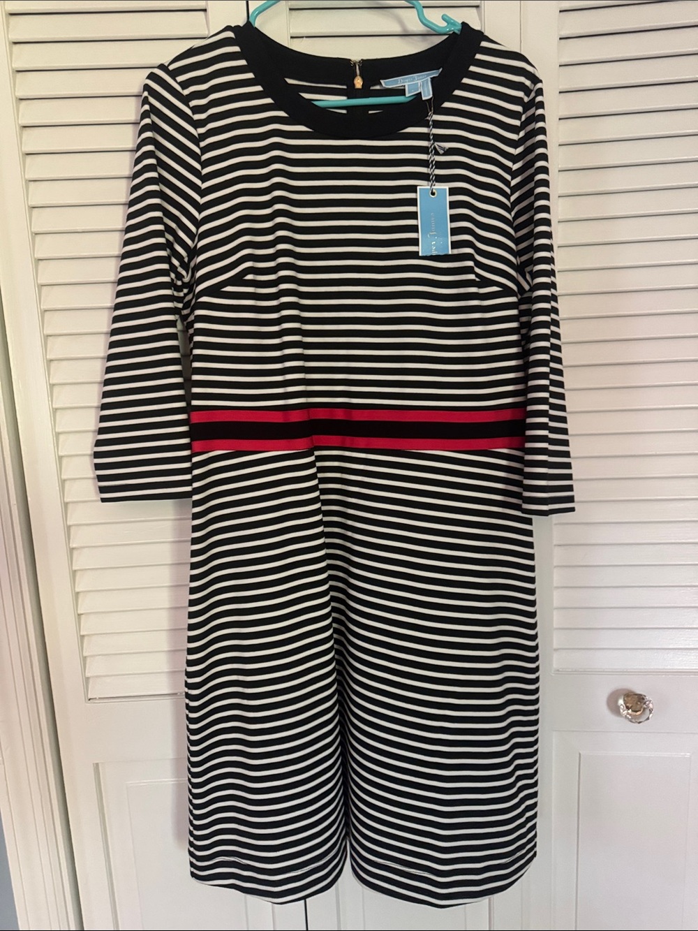 Draper James Black & White Striped Persley Ponte Dress